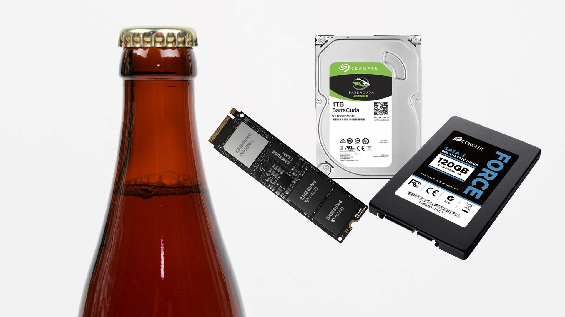 Custom image showing a bottle and storage drives